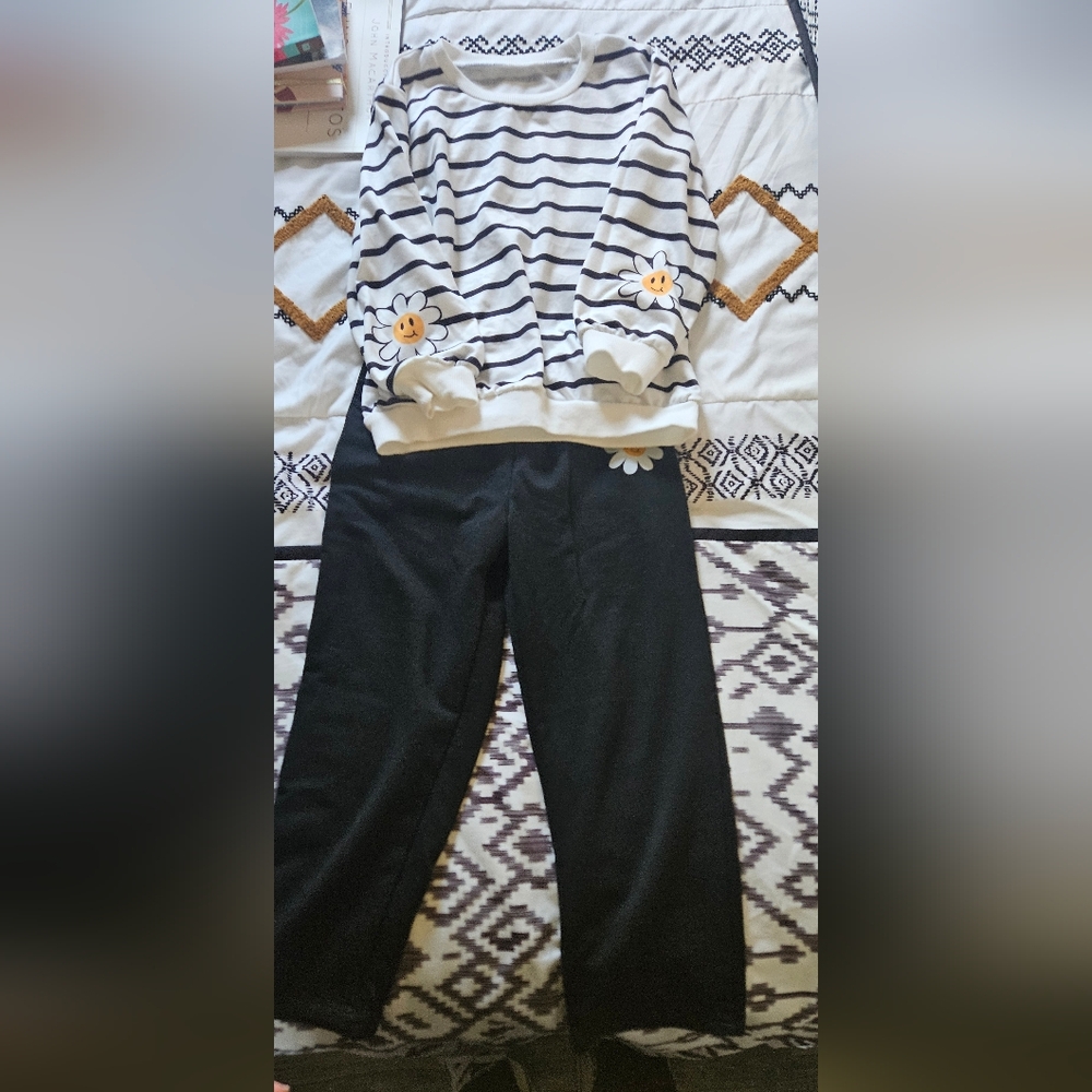 Kids Black Pants with Daisy Design